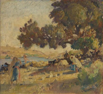 ジズラでヨルダン川を渡るフォード ベナト・ジェイコブ ジョージ・ワシントン・ランバートの肖像画 Oil Paintings